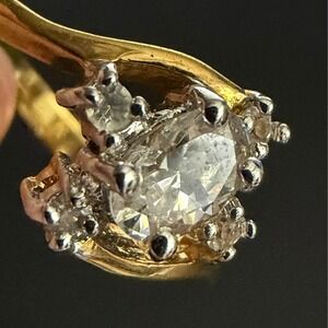 Vintage Cocktail Ring Gold Plated CZ Cubic Zirconia Cluster Size 6